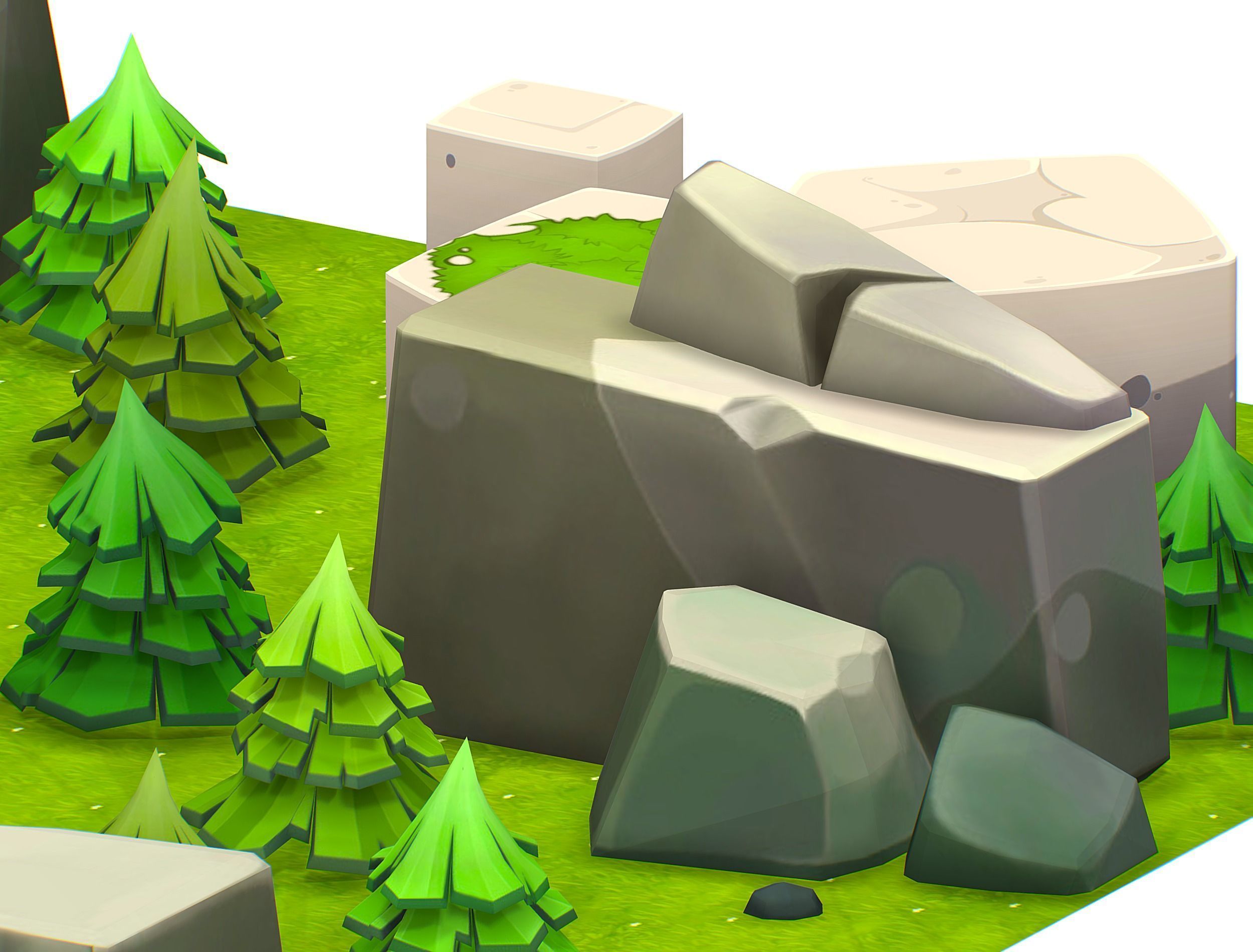 Cartoon Level Ground Tree Stone Cliff Low-poly 3D model_11