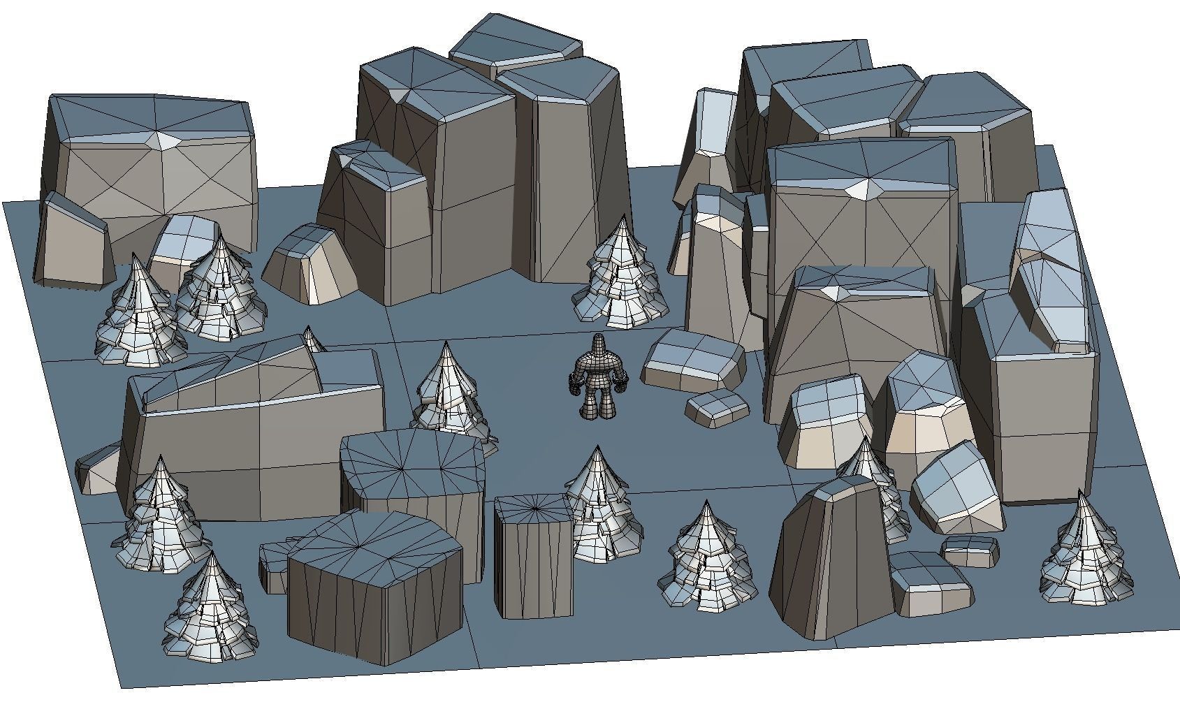 Cartoon Level Ground Tree Stone Cliff Low-poly 3D model_25