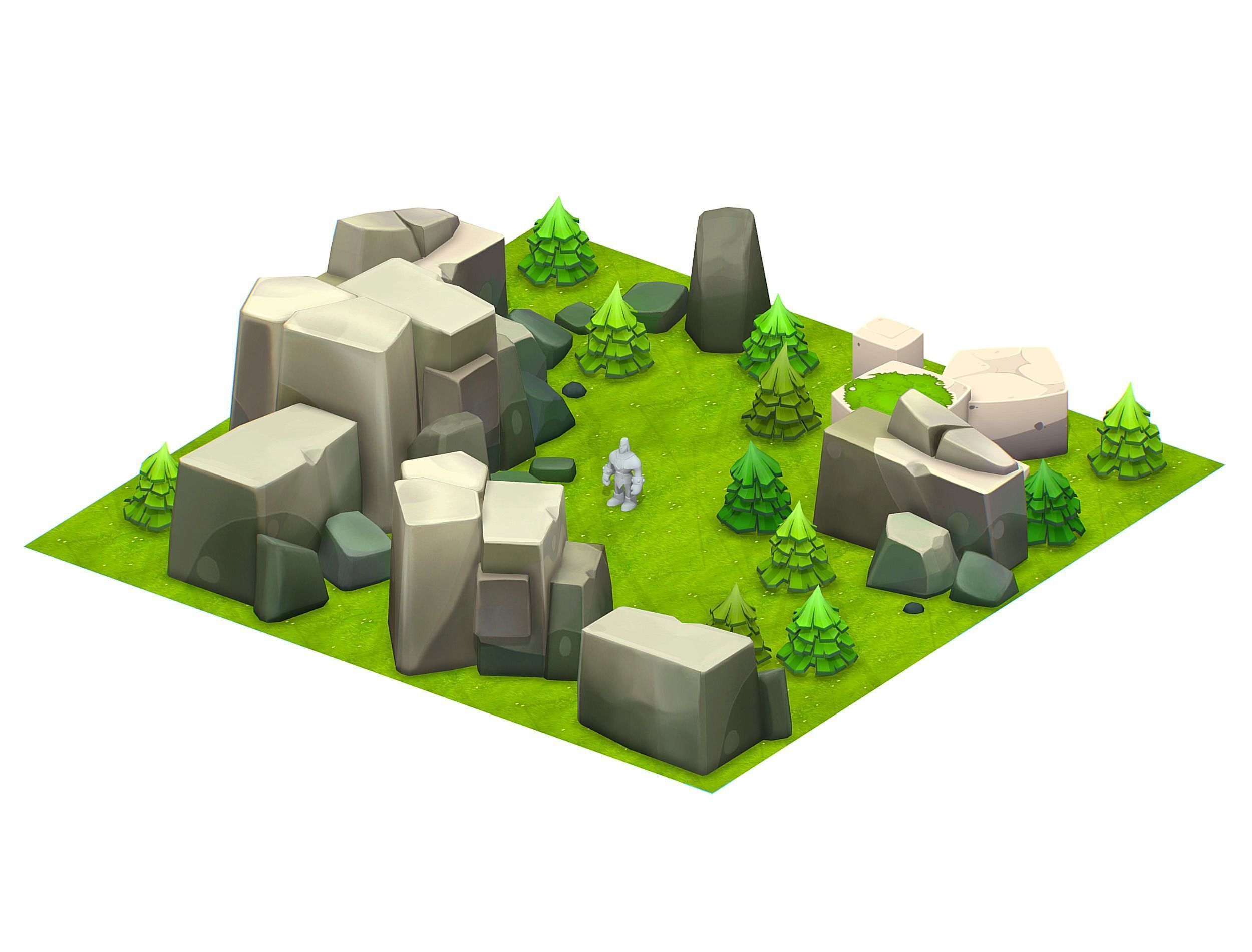 Cartoon Level Ground Tree Stone Cliff Low-poly 3D model_10