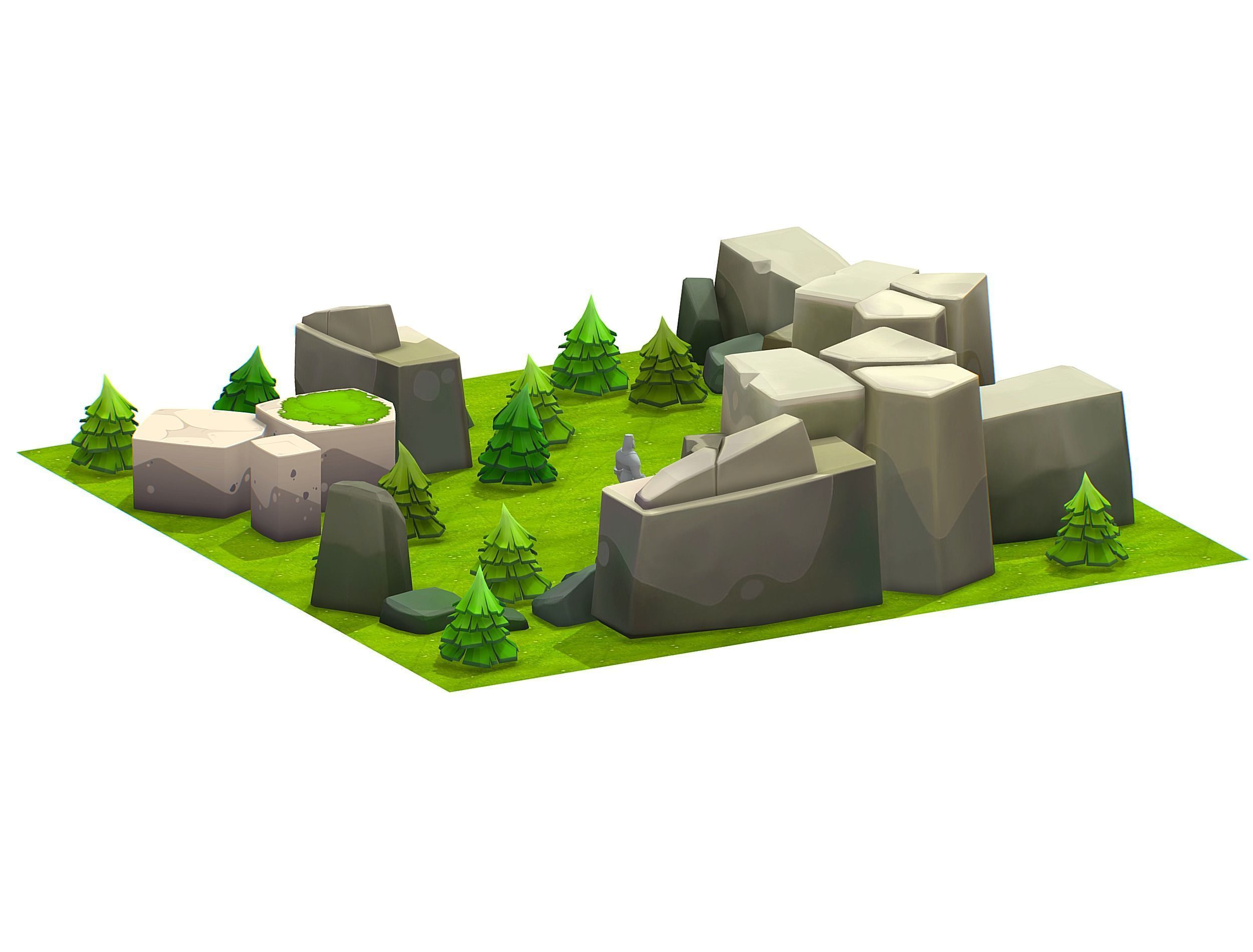 Cartoon Level Ground Tree Stone Cliff Low-poly 3D model_6