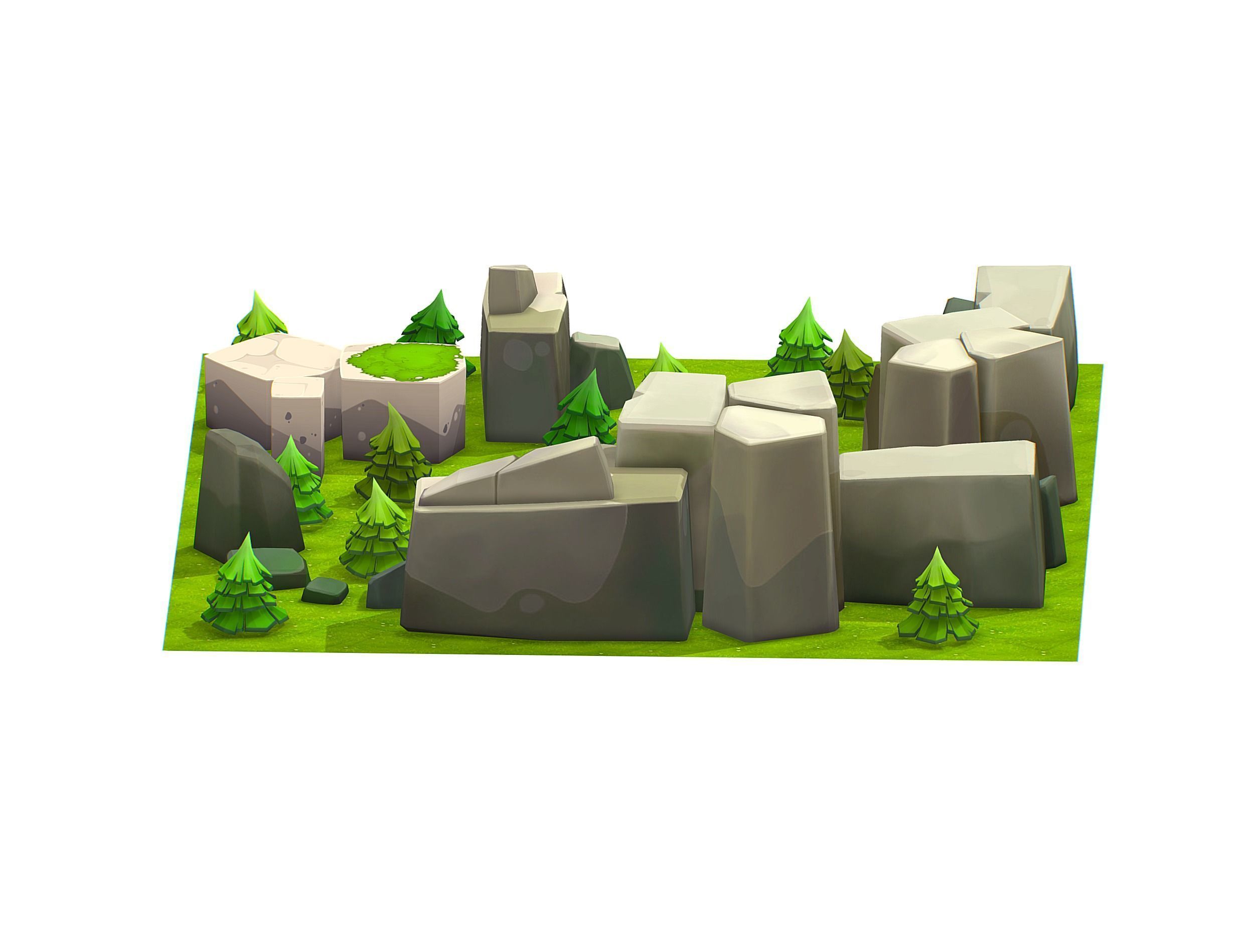 Cartoon Level Ground Tree Stone Cliff Low-poly 3D model_7