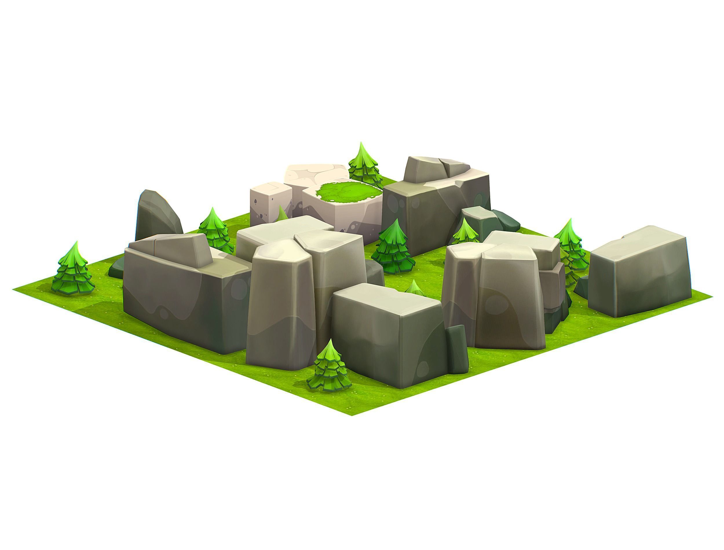 Cartoon Level Ground Tree Stone Cliff Low-poly 3D model_8