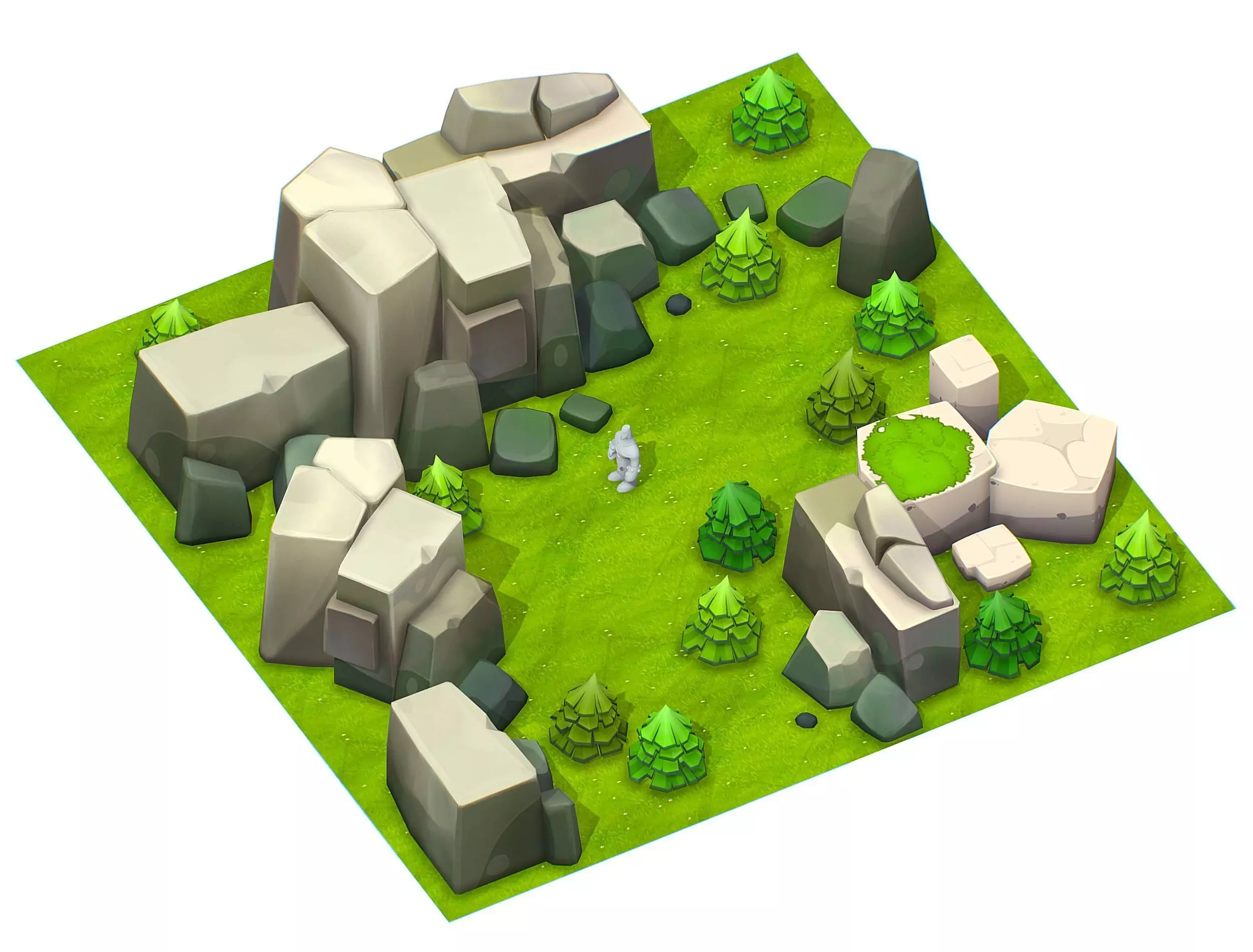 Cartoon Level Ground Tree Stone Cliff Low-poly 3D model_0