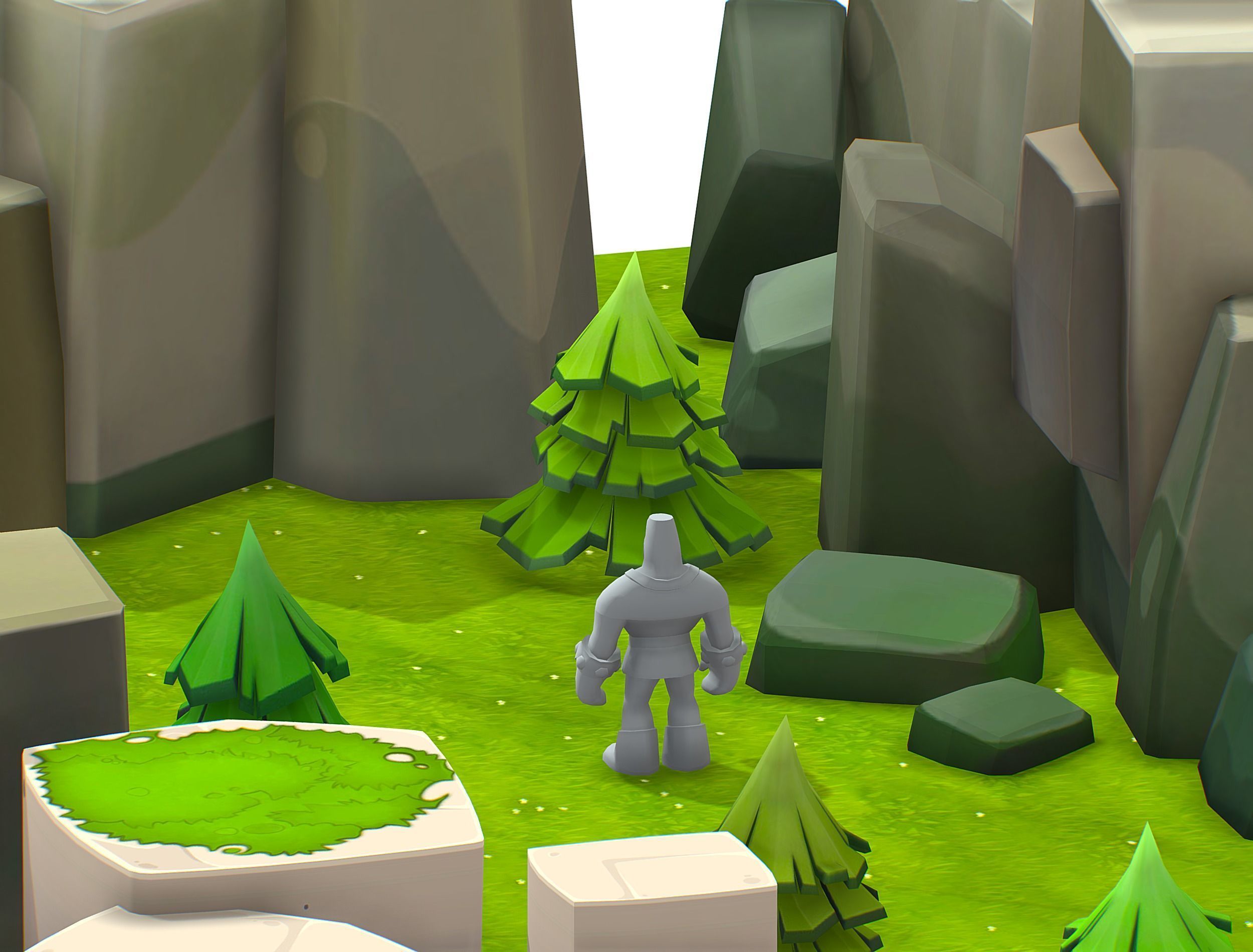 Cartoon Level Ground Tree Stone Cliff Low-poly 3D model_14