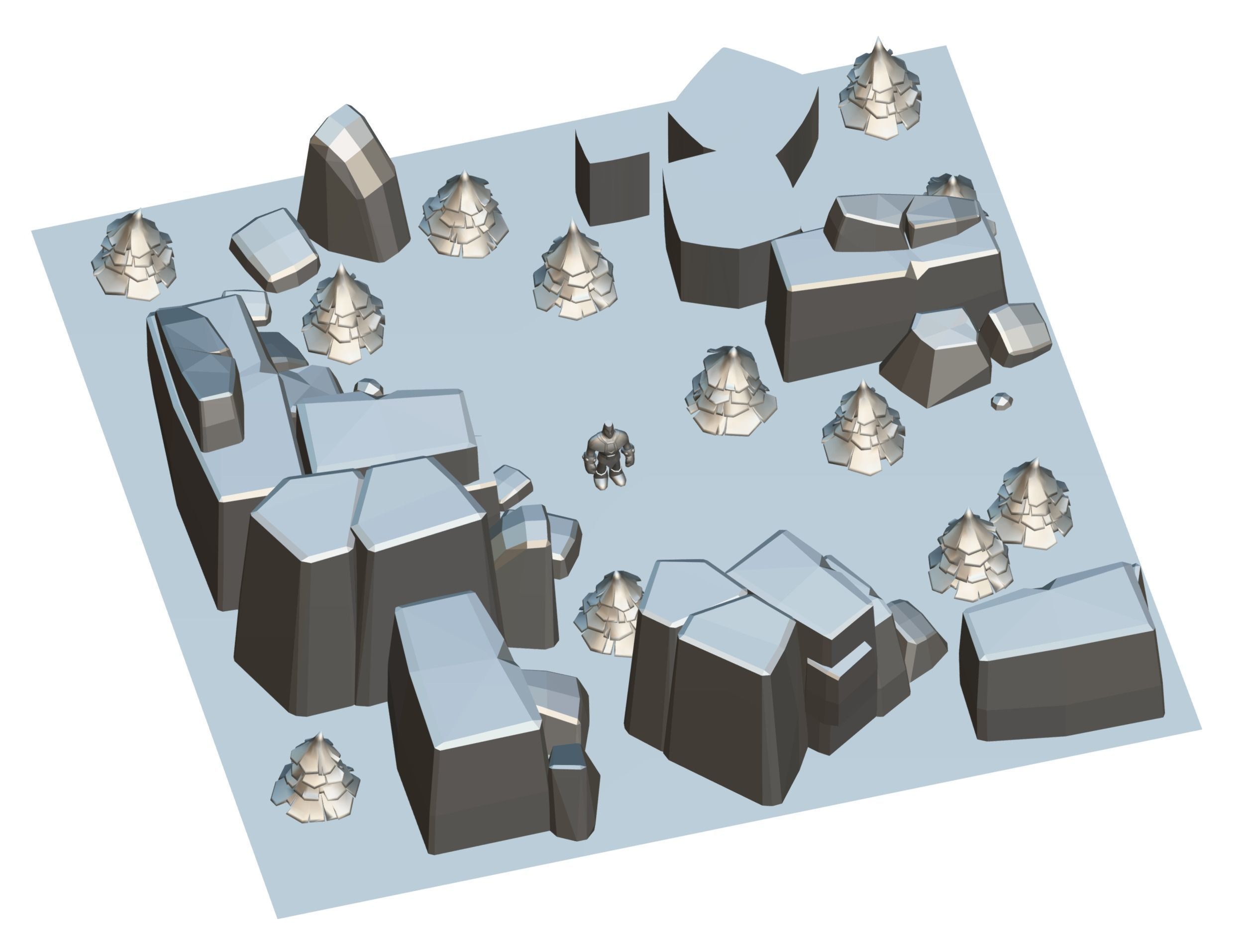 Cartoon Level Ground Tree Stone Cliff Low-poly 3D model_19