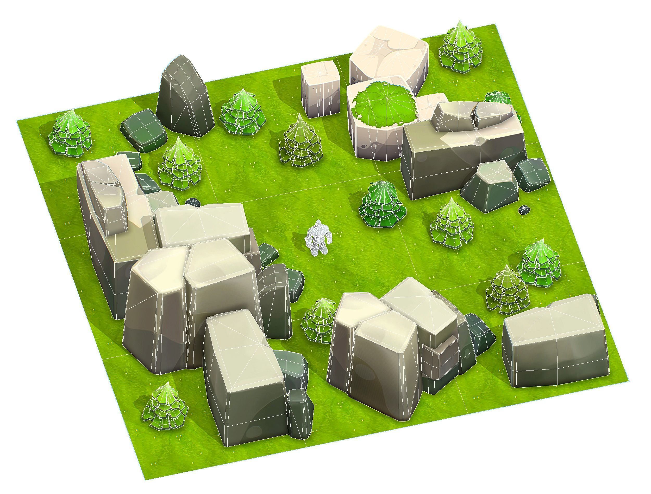 Cartoon Level Ground Tree Stone Cliff Low-poly 3D model_17