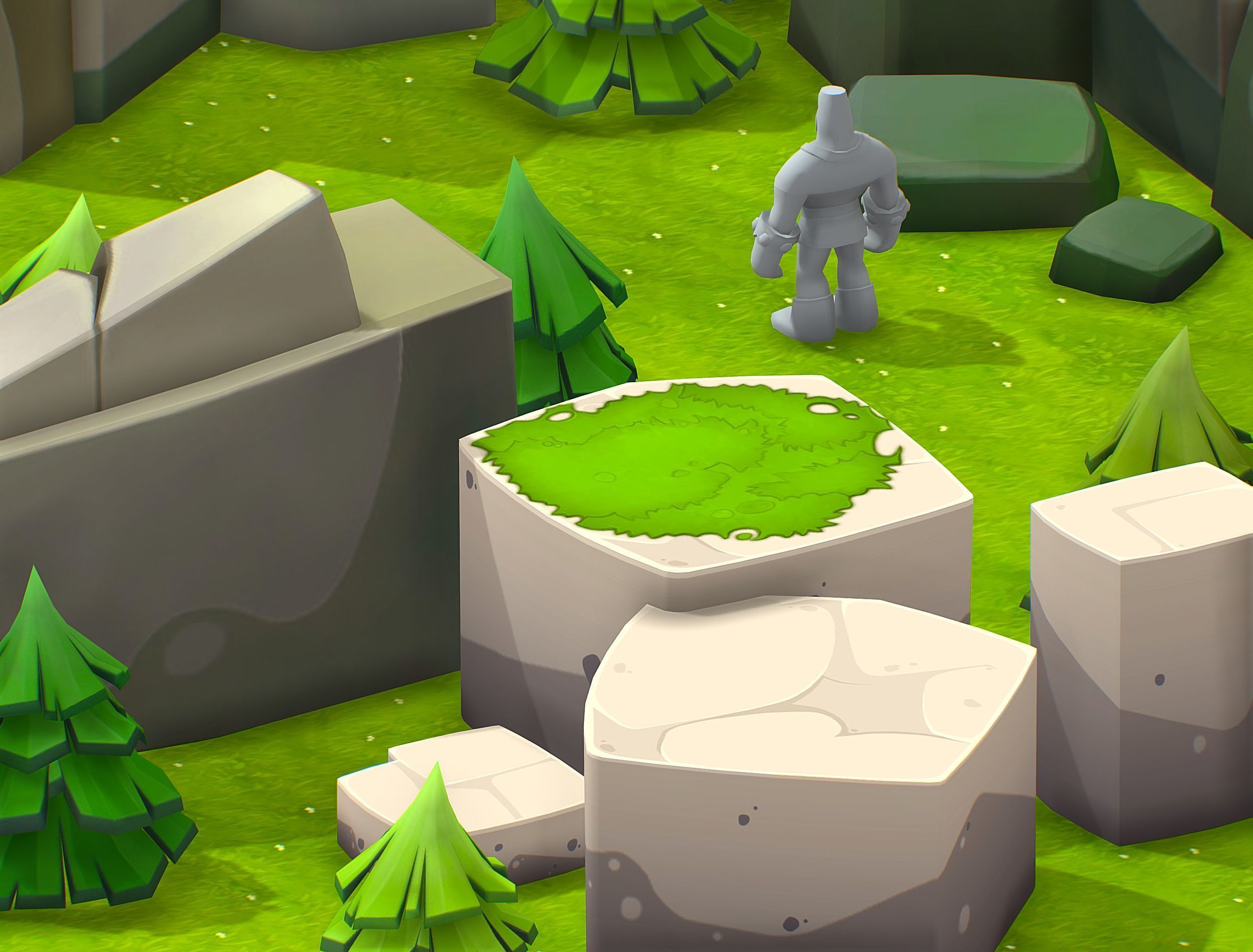 Cartoon Level Ground Tree Stone Cliff Low-poly 3D model_12