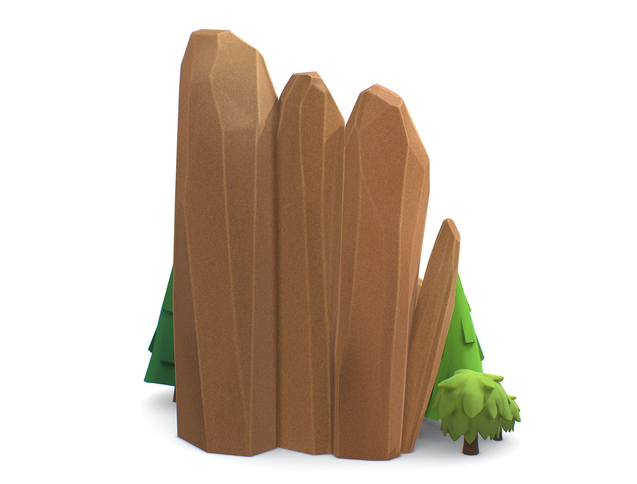 Cartoon Stone Cllff and Green Trees Low-poly 3D model_6