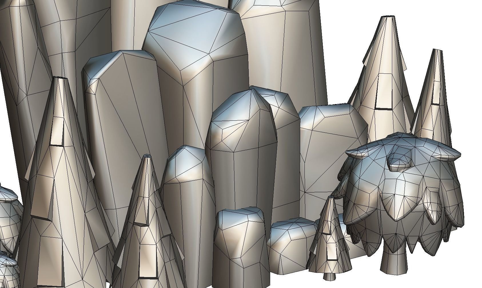 Cartoon Stone Cllff and Green Trees Low-poly 3D model_21