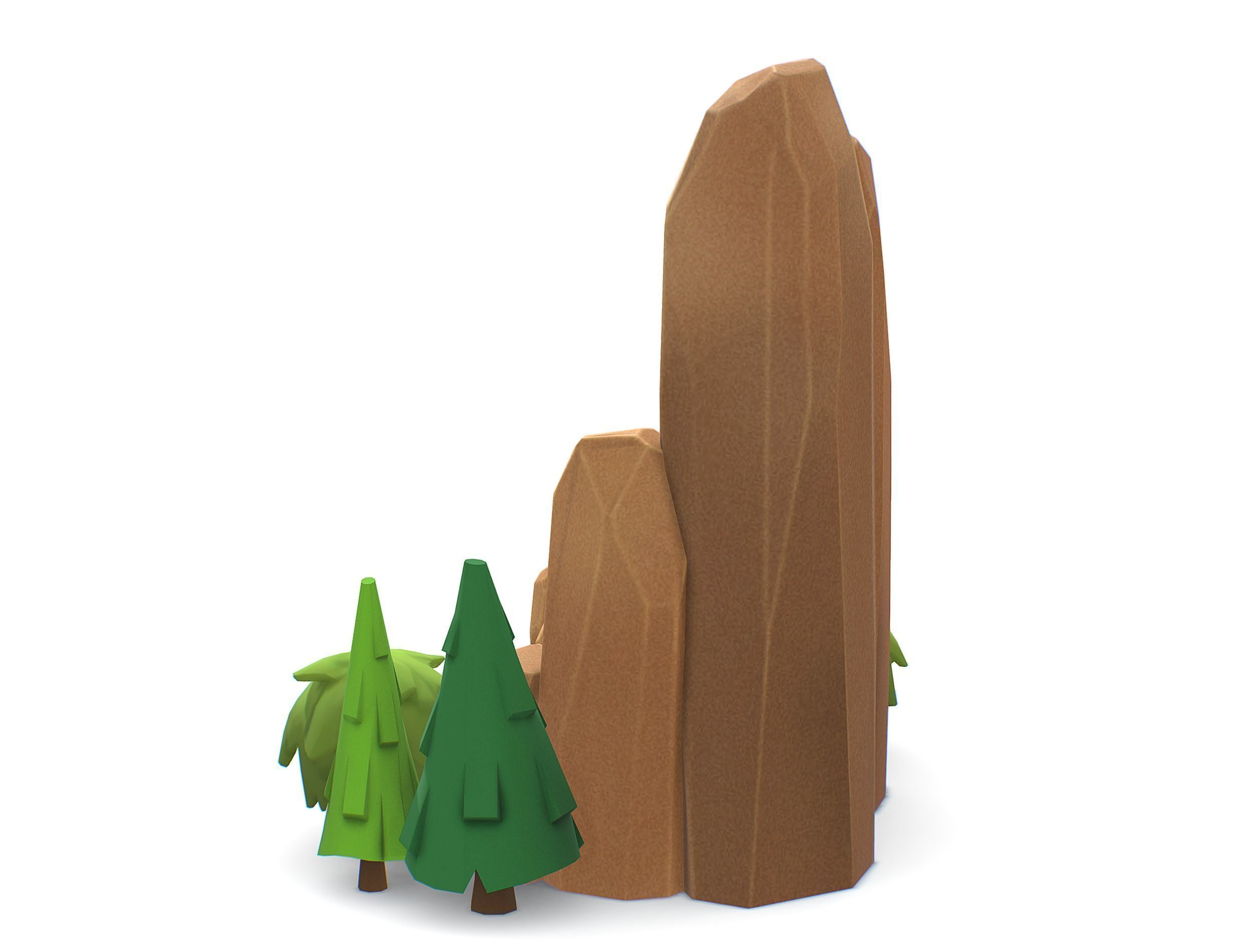 Cartoon Stone Cllff and Green Trees Low-poly 3D model_4