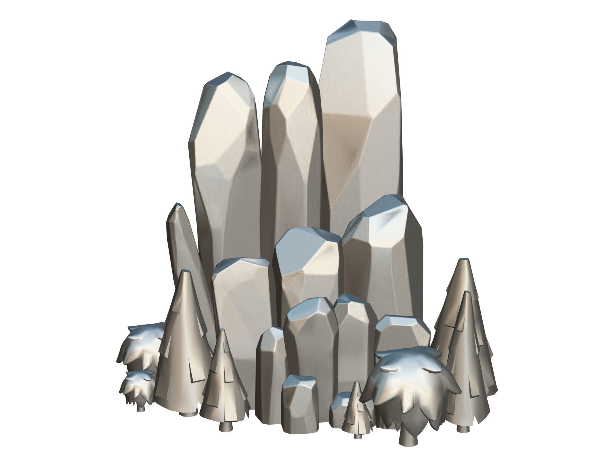 Cartoon Stone Cllff and Green Trees Low-poly 3D model_16