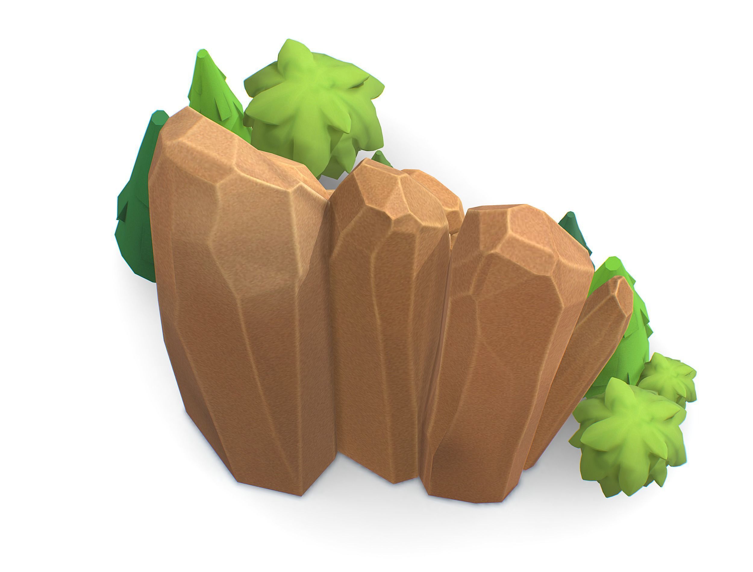 Cartoon Stone Cllff and Green Trees Low-poly 3D model_13