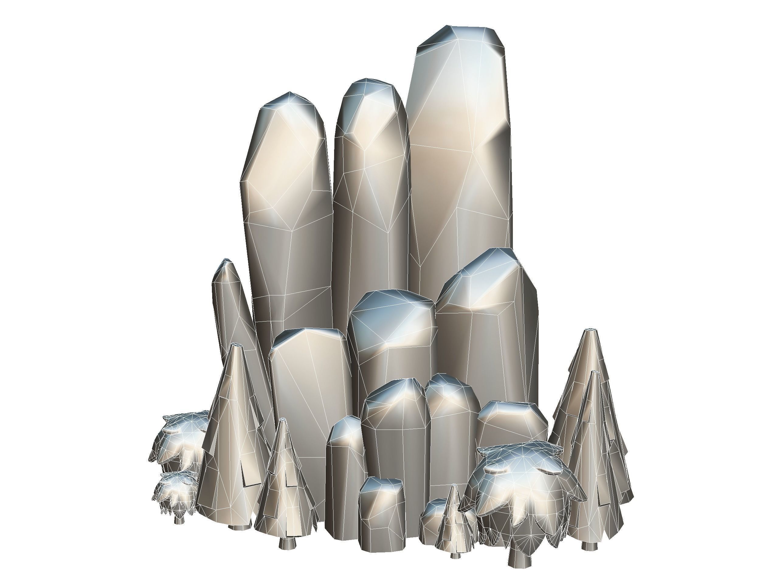 Cartoon Stone Cllff and Green Trees Low-poly 3D model_15