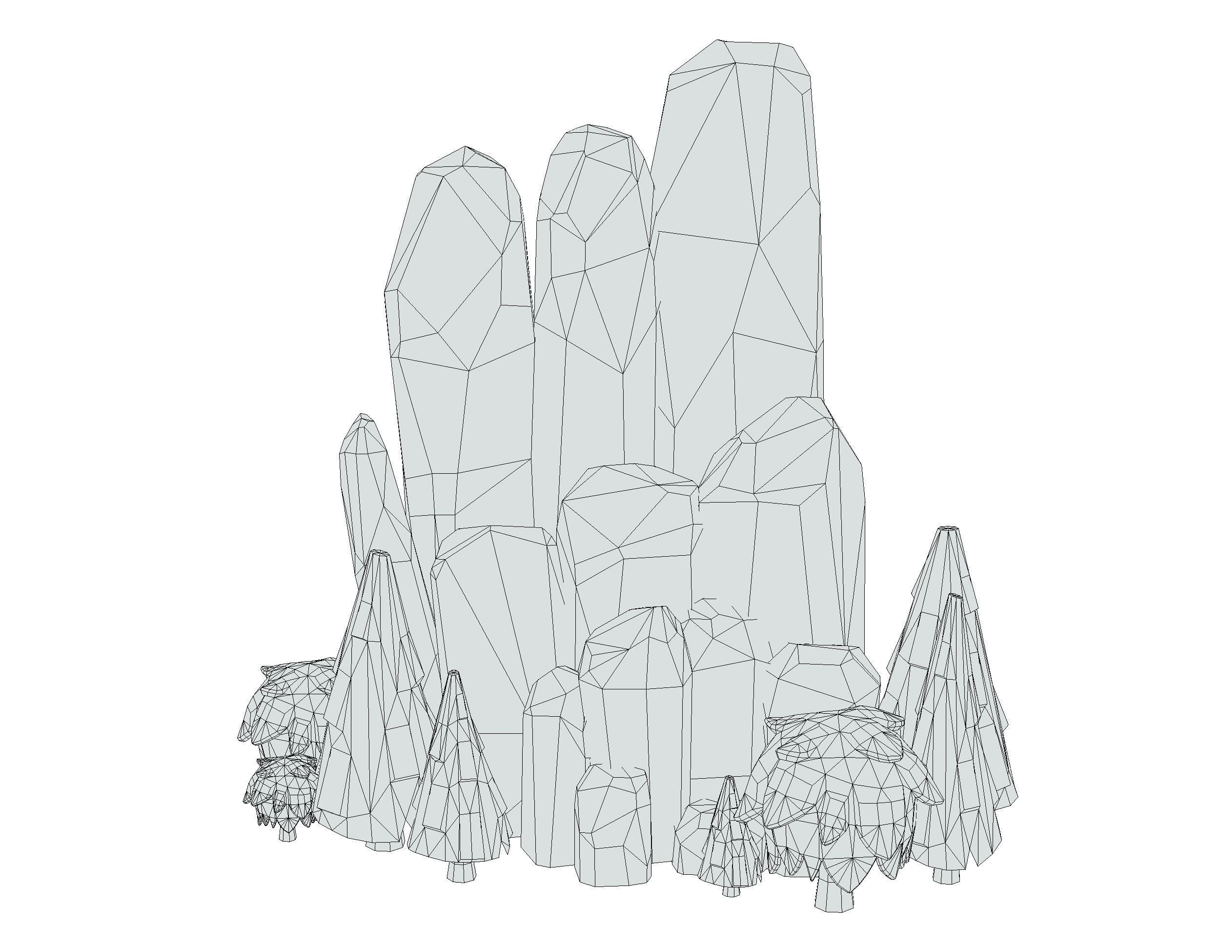 Cartoon Stone Cllff and Green Trees Low-poly 3D model_17