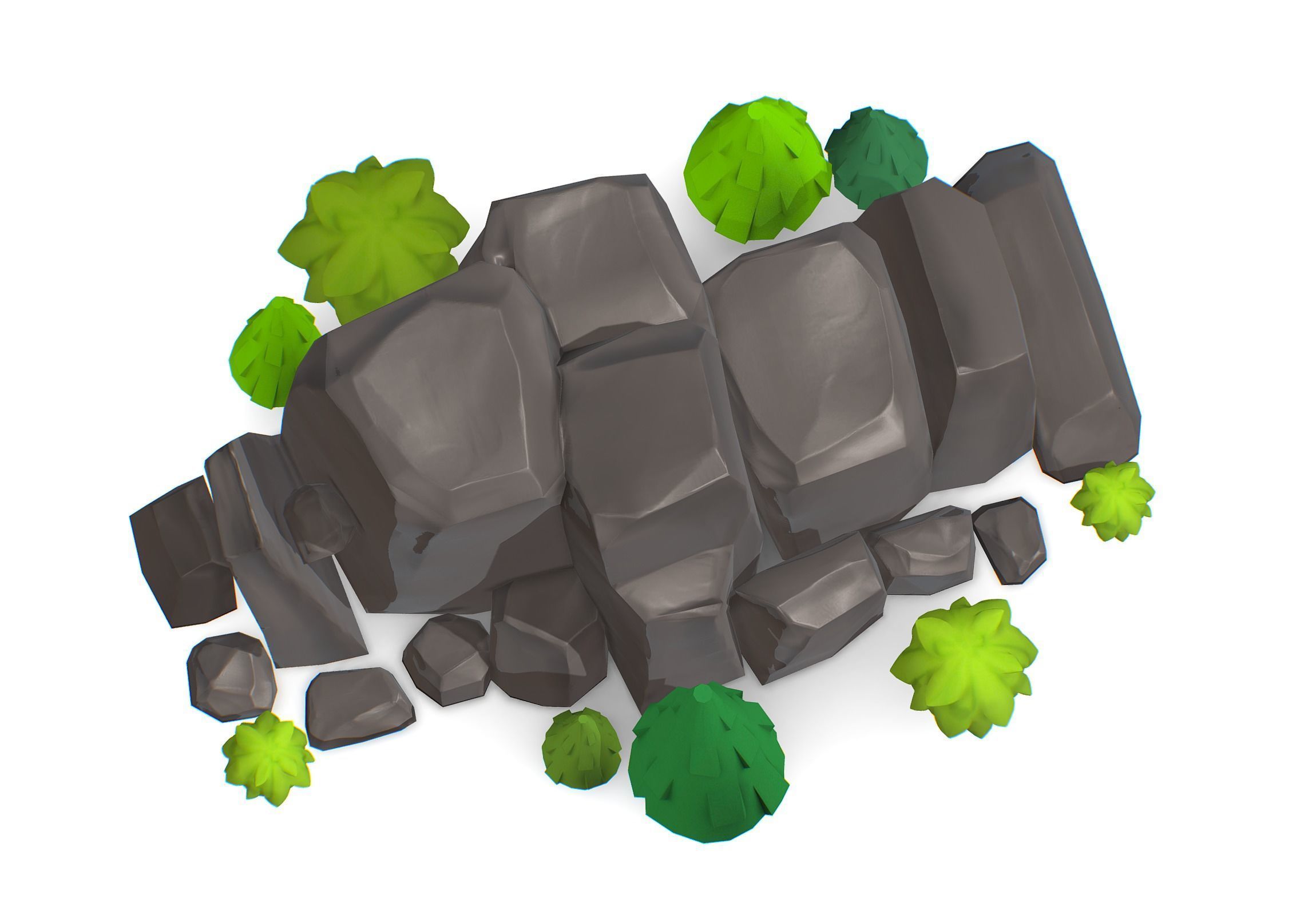 Cartoon Stone Cliff and Green Trees Low-poly 3D model_14