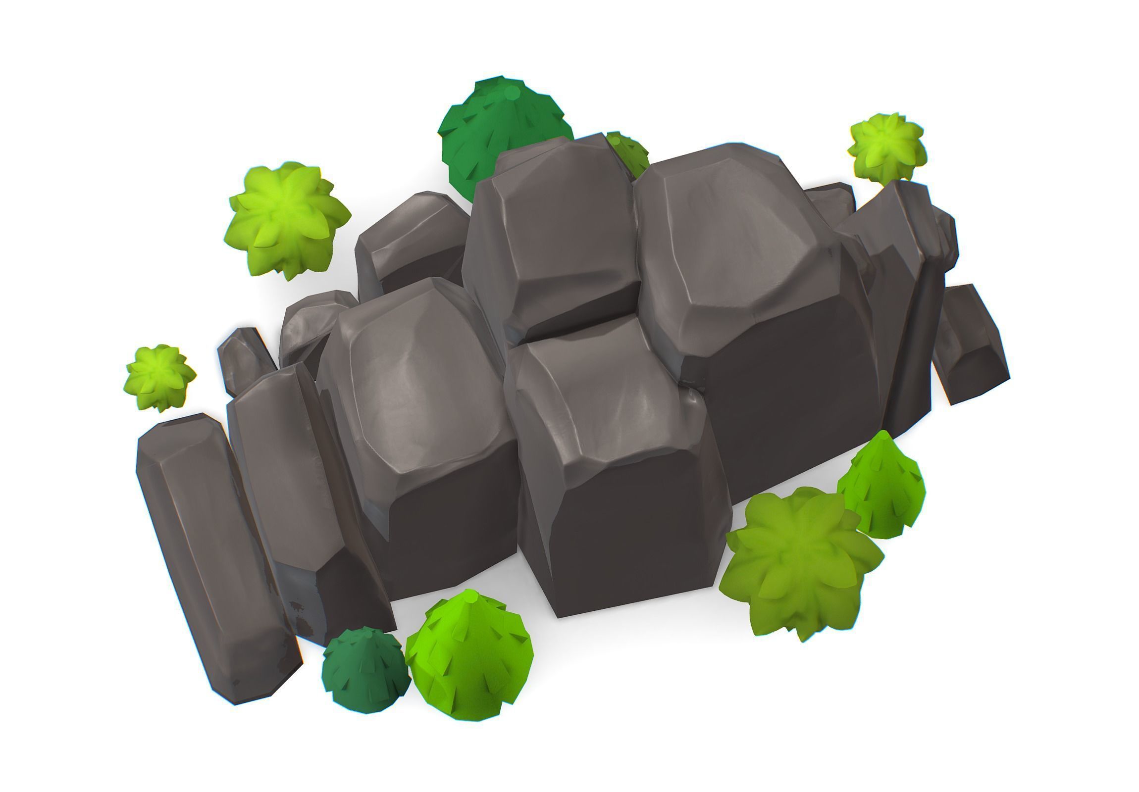 Cartoon Stone Cliff and Green Trees Low-poly 3D model_13