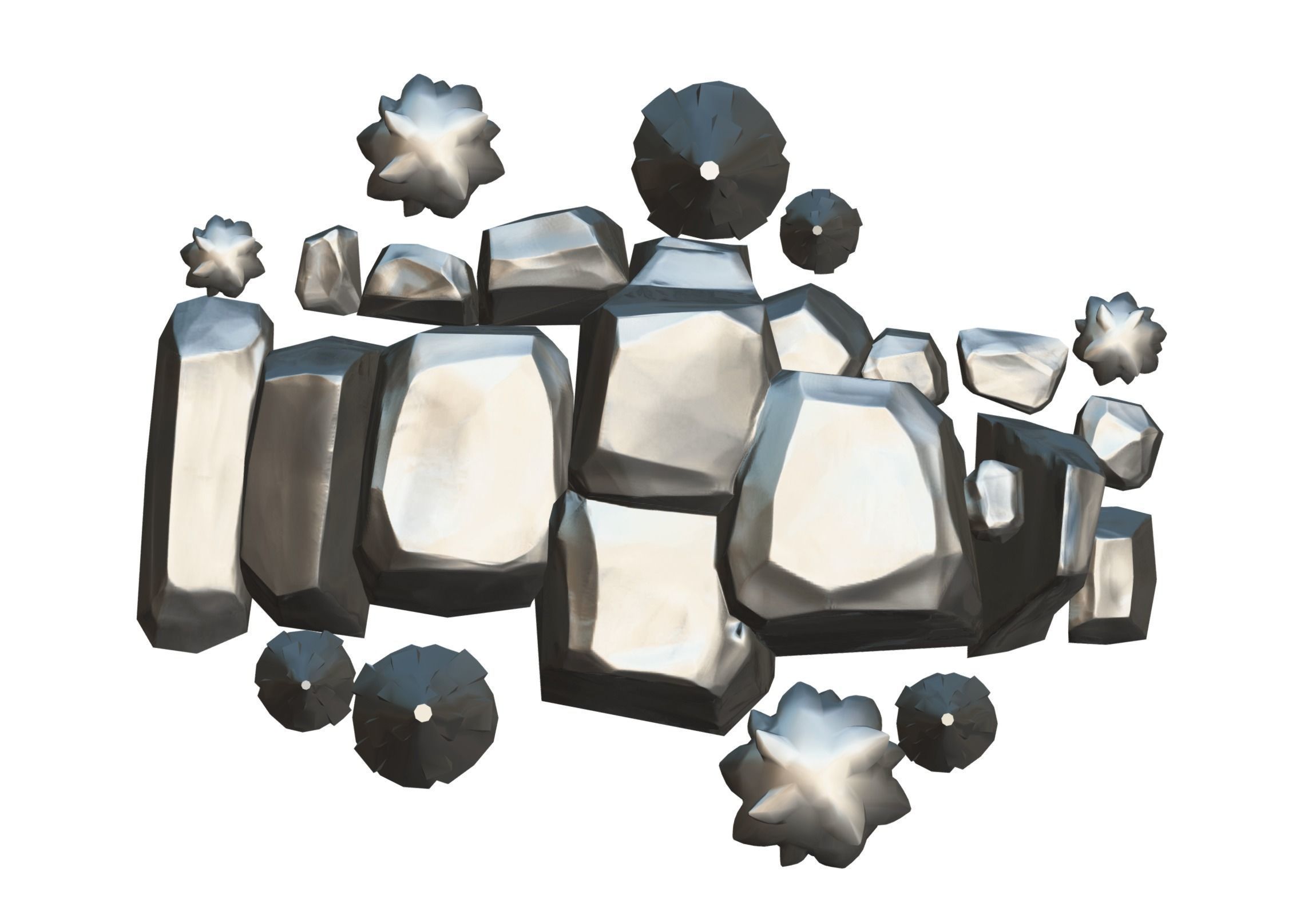 Cartoon Stone Cliff and Green Trees Low-poly 3D model_19