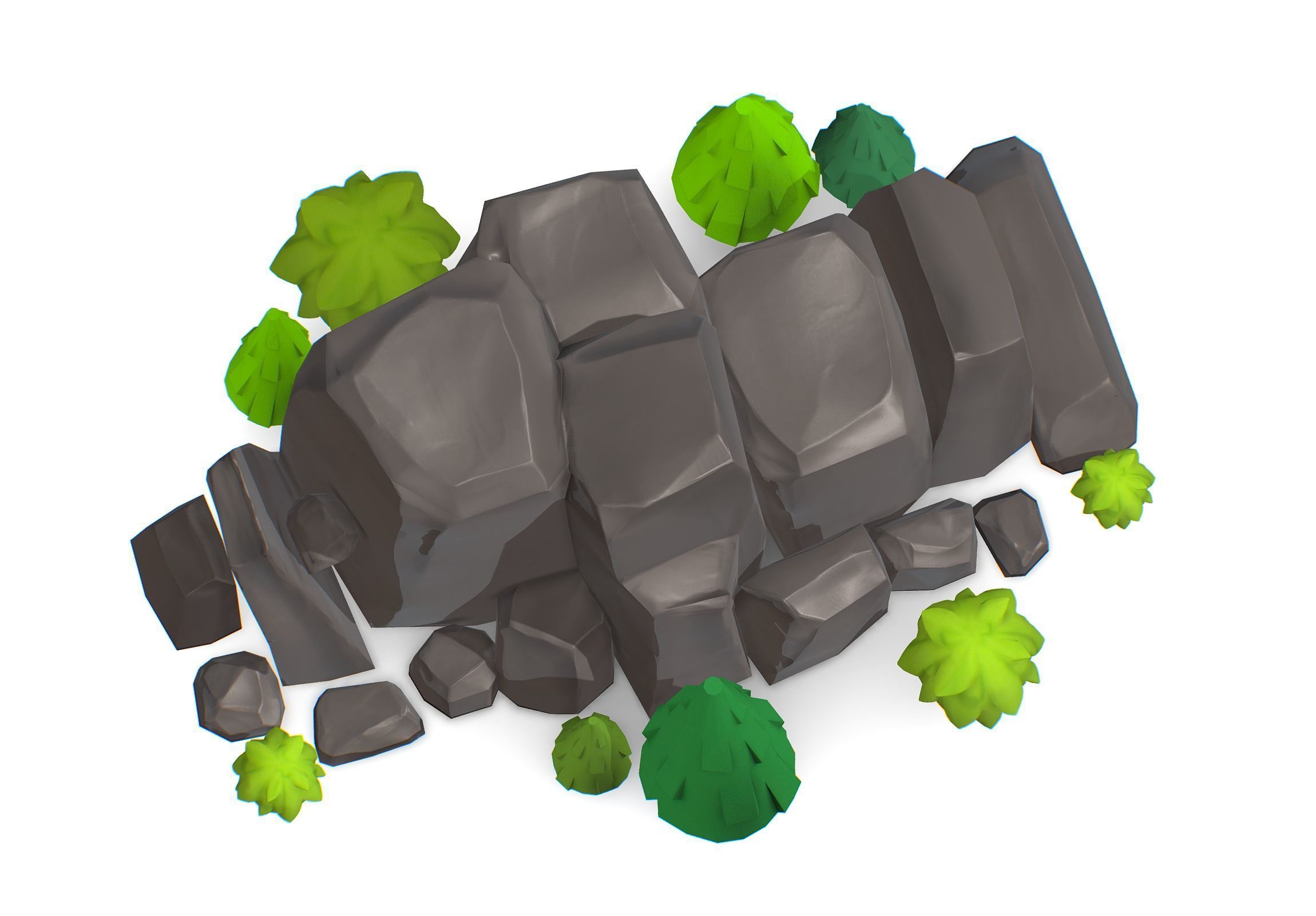 Cartoon Stone Cliff and Green Trees Low-poly 3D model_11