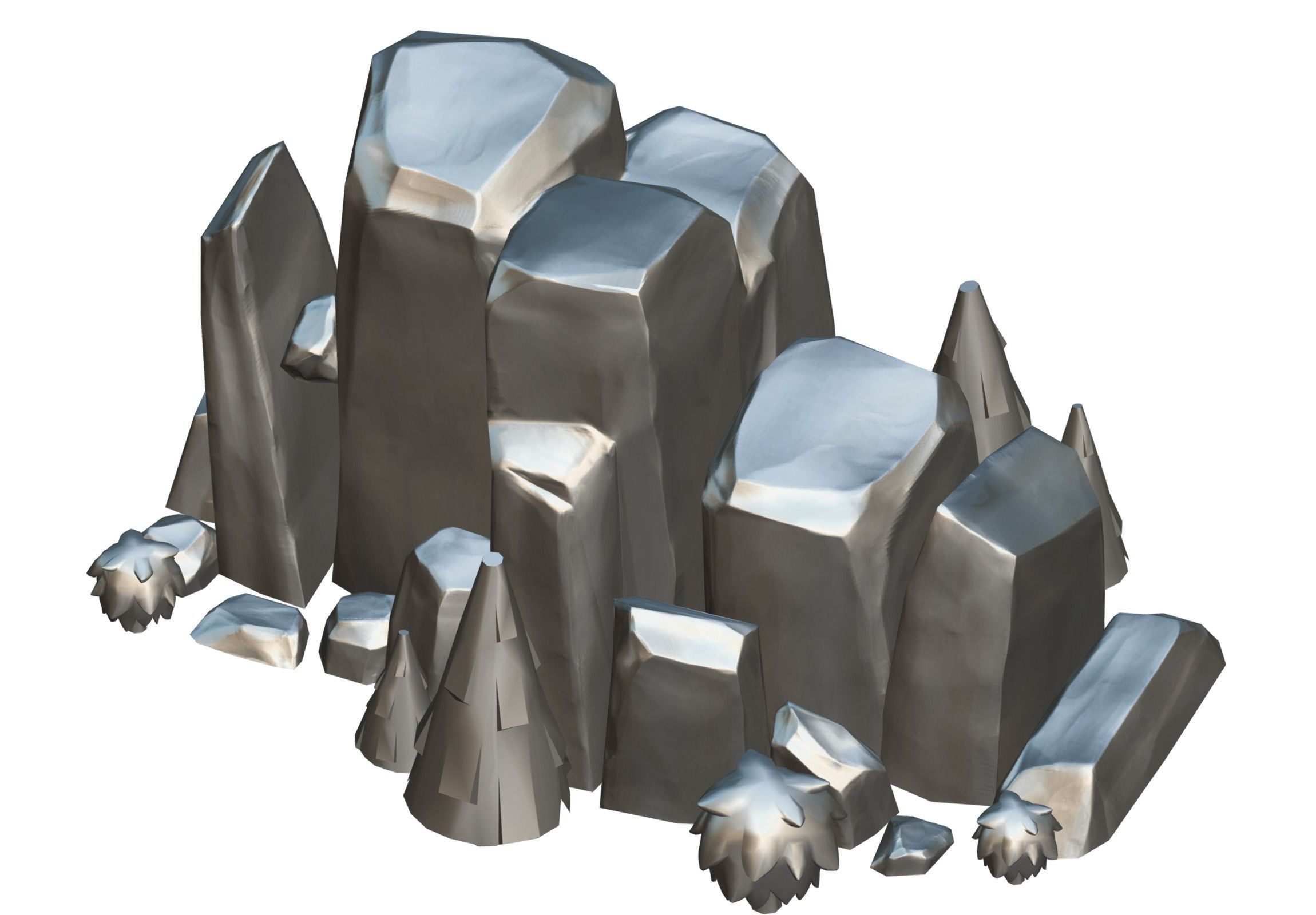 Cartoon Stone Cliff and Green Trees Low-poly 3D model_21