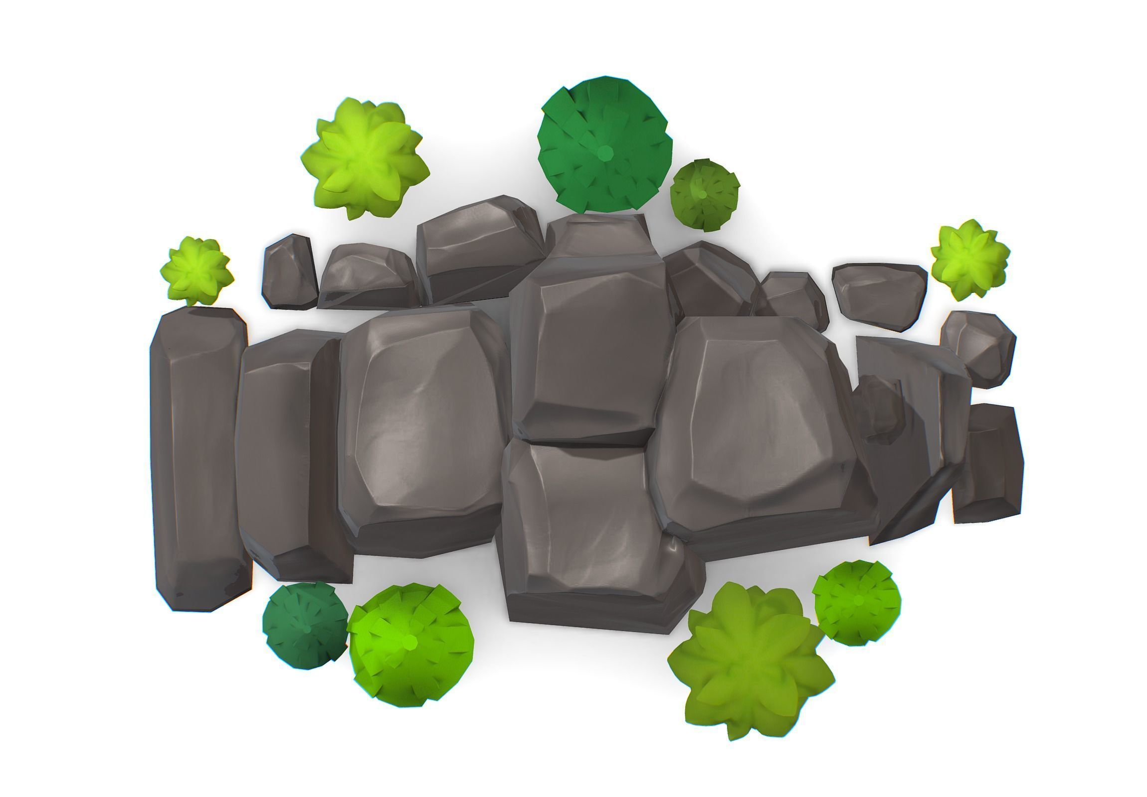 Cartoon Stone Cliff and Green Trees Low-poly 3D model_10