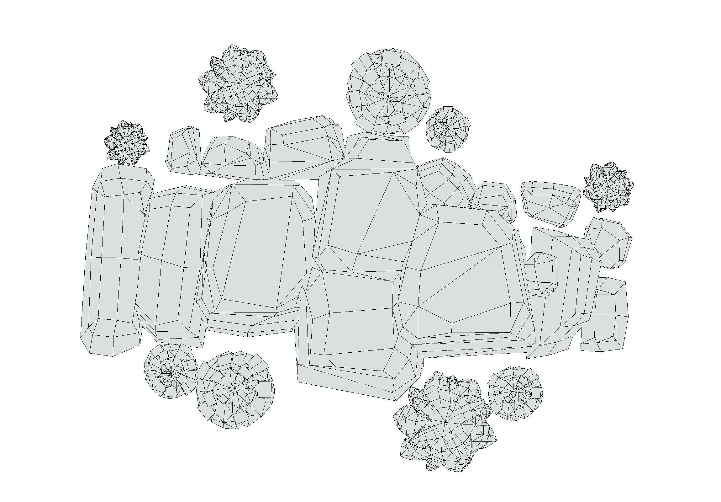 Cartoon Stone Cliff and Green Trees Low-poly 3D model_20