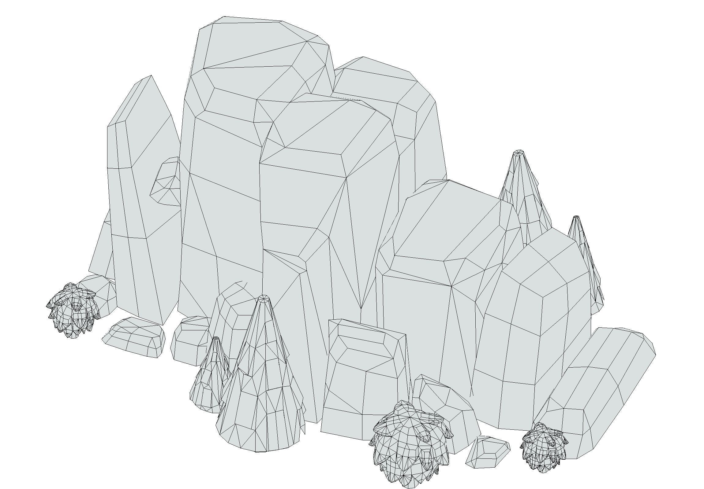 Cartoon Stone Cliff and Green Trees Low-poly 3D model_22