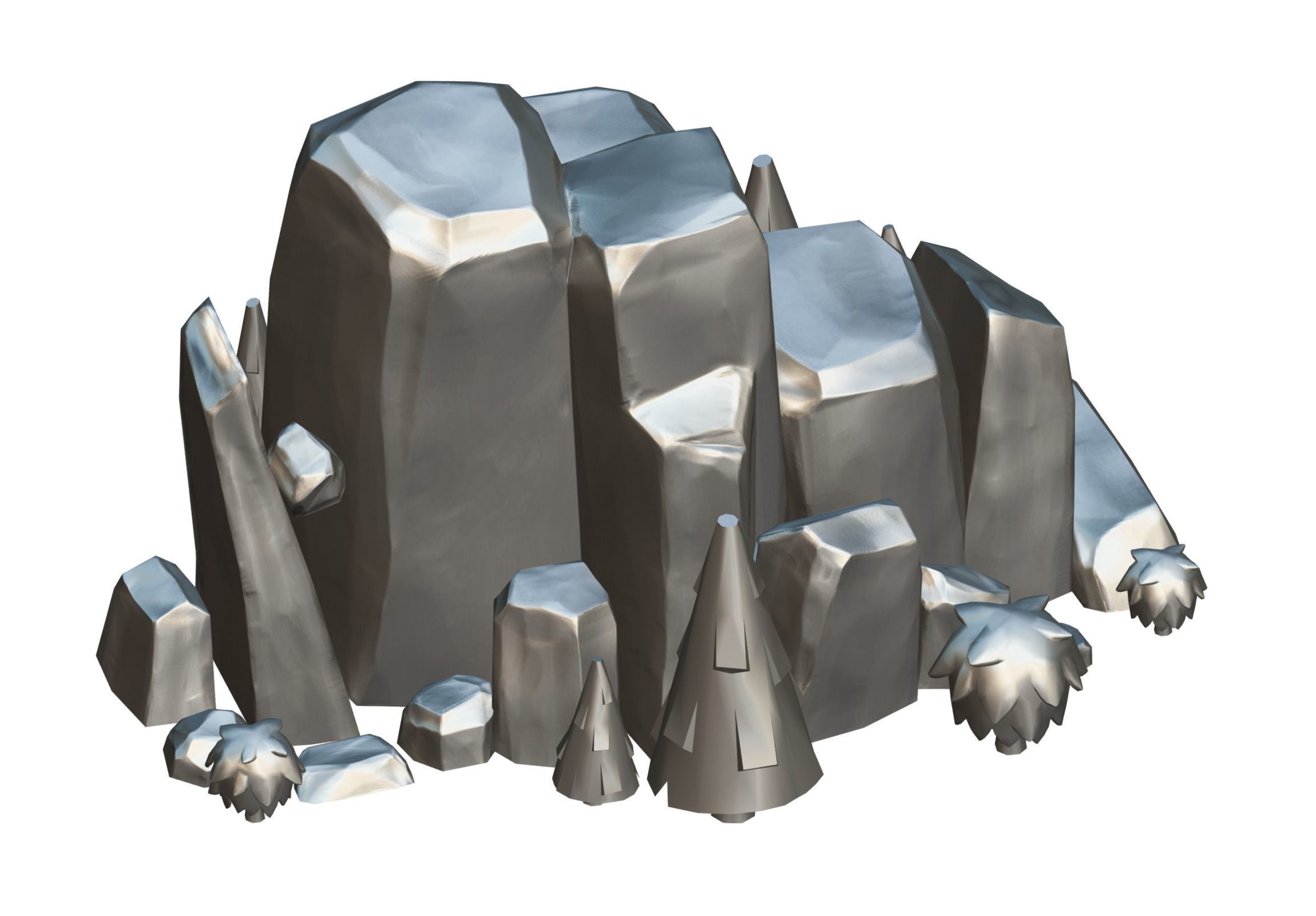 Cartoon Stone Cliff and Green Trees Low-poly 3D model_17