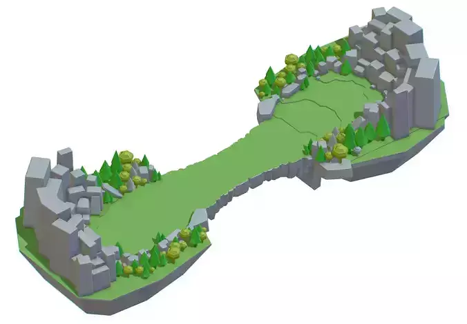 Isometrical Level Island and Bridge Area Low-poly 3D model