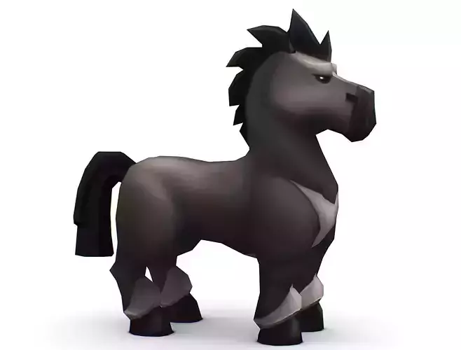 Cartoon Medieval Black Horse MMO Animal Low-poly 3D model