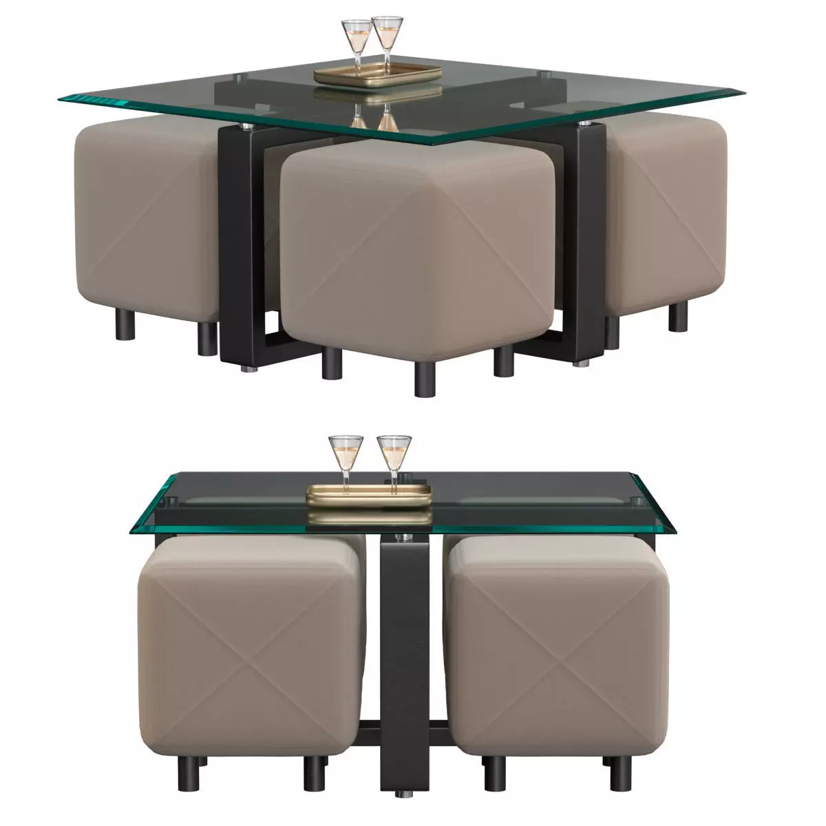 Coffee Table with Beveled Glass Top and Black Metal Frame 3D model_0