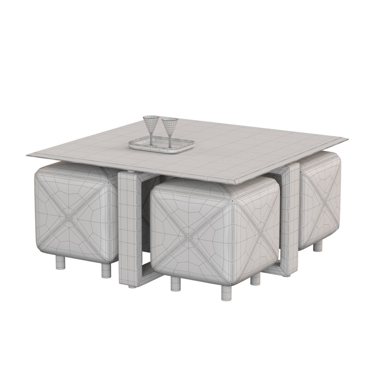 Coffee Table with Beveled Glass Top and Black Metal Frame 3D model_2