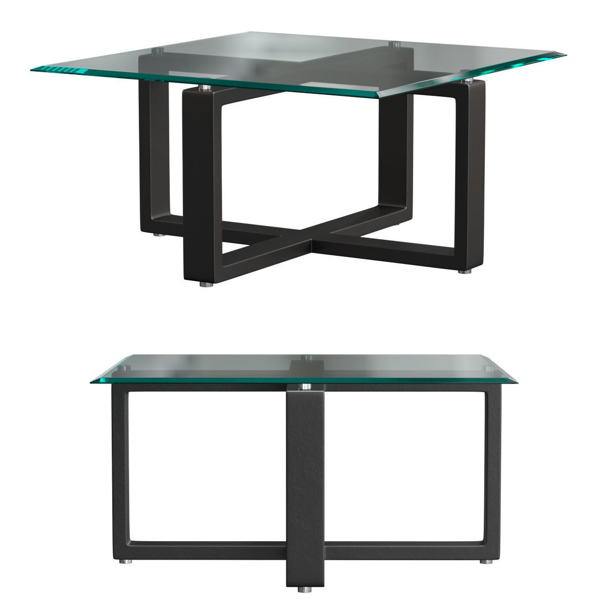 Coffee Table with Beveled Glass Top and Black Metal Frame 3D model_1