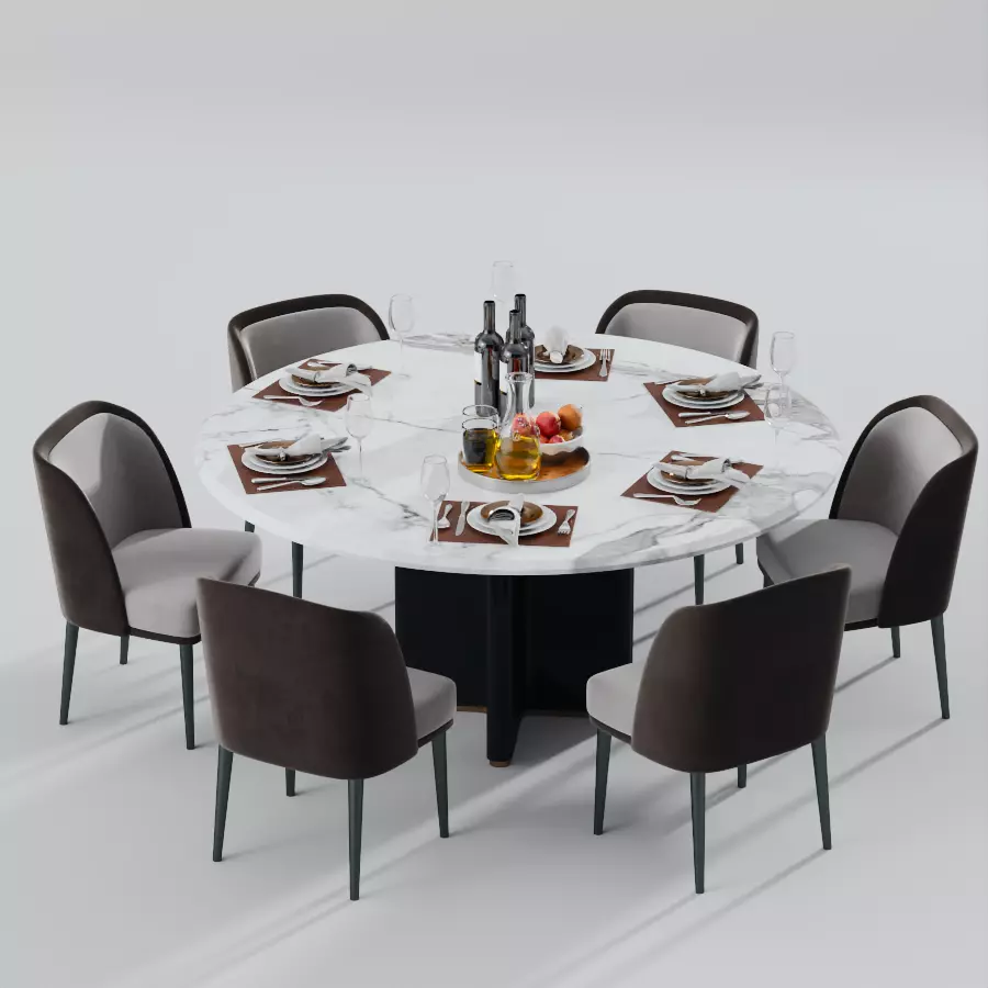 Round Dinning Table set 3ds max Scene 3D model_0