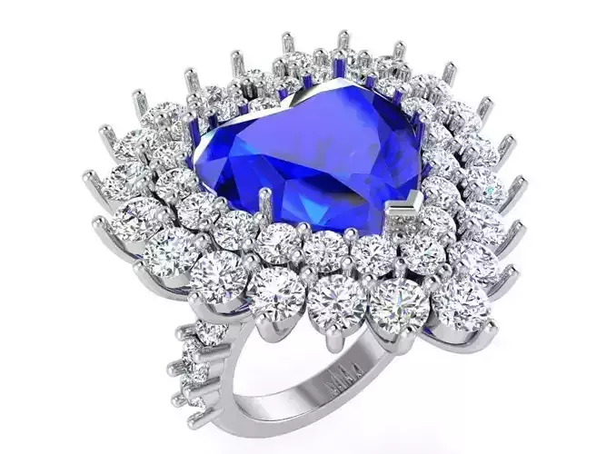 Blue heart  2-row diamond ring 3293 3D print model 