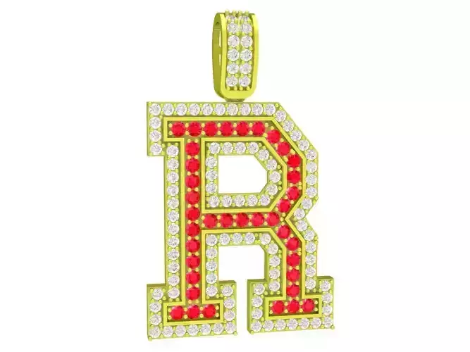 luxury hit hop diamond Letter R pendant 4228 3D print model