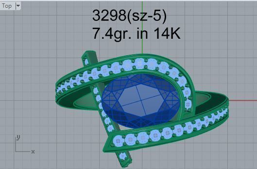 Oval blue stone ring 3298 3D print model 3D print model_4