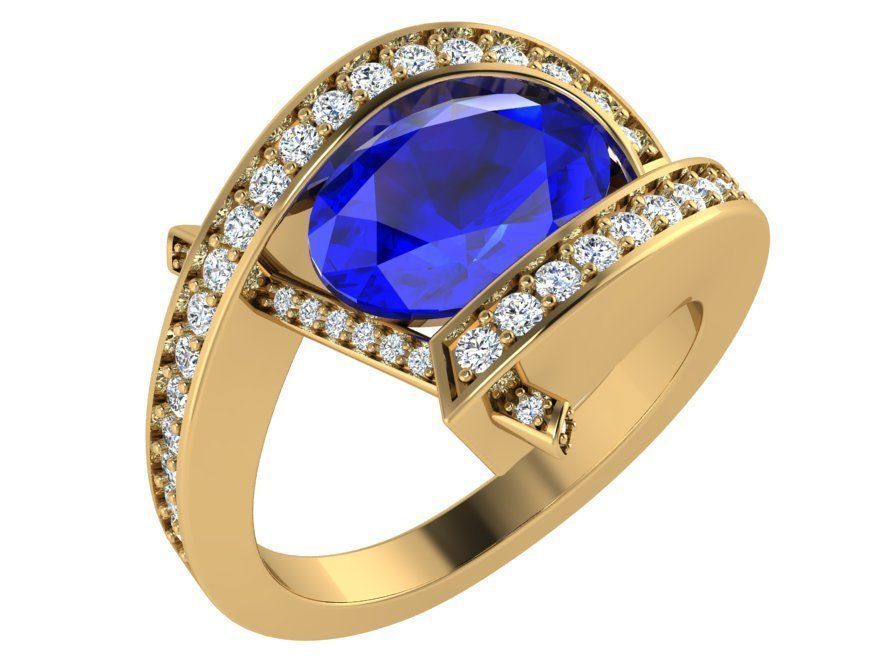Oval blue stone ring 3298 3D print model 3D print model_1
