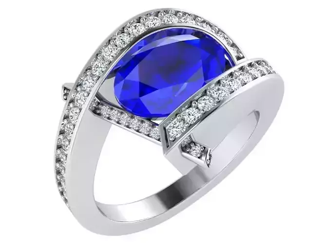 Oval blue stone ring 3298 3D print model 