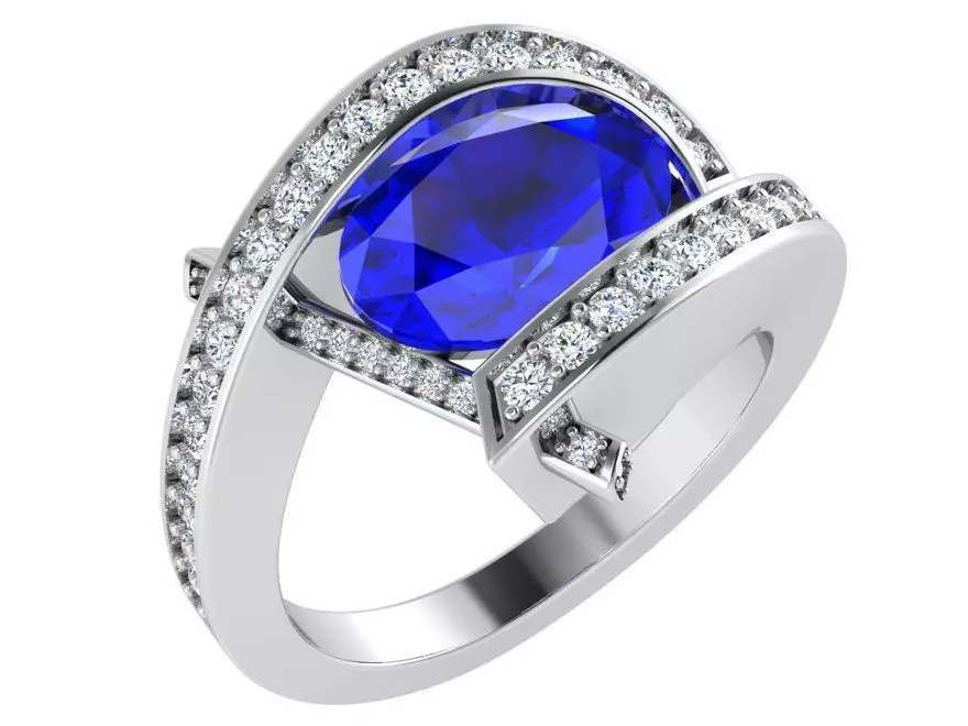 Oval blue stone ring 3298 3D print model 3D print model_0