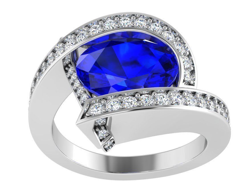Oval blue stone ring 3298 3D print model 3D print model_2