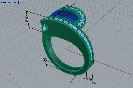 Oval blue stone ring 3298 3D print model 3D print model_7