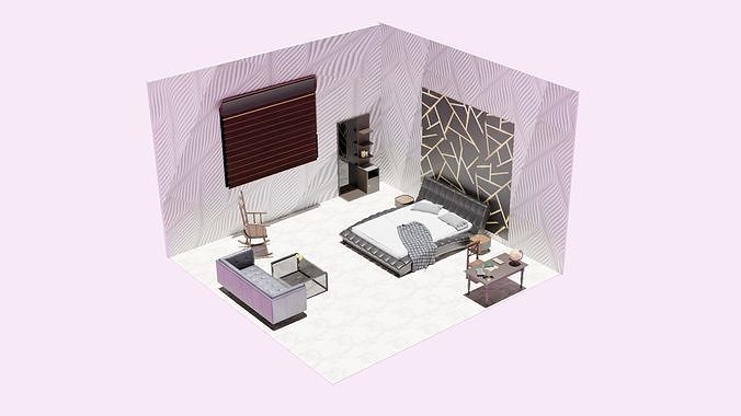 Bed Room Low-poly 3D model