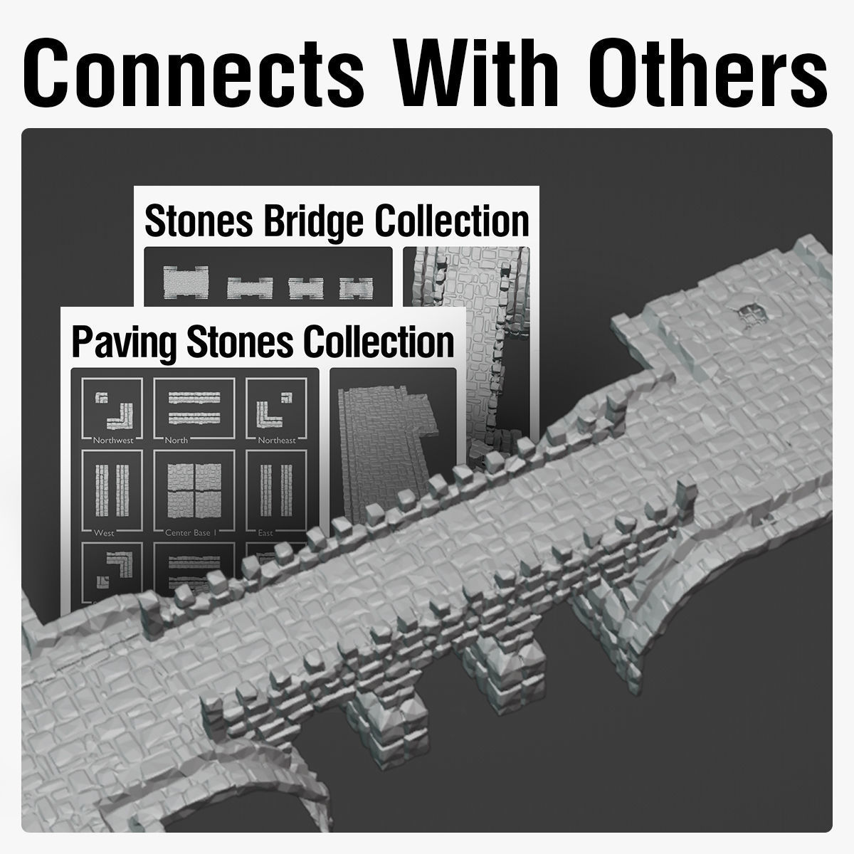 Stone medieval bridge collection 3D print model_4