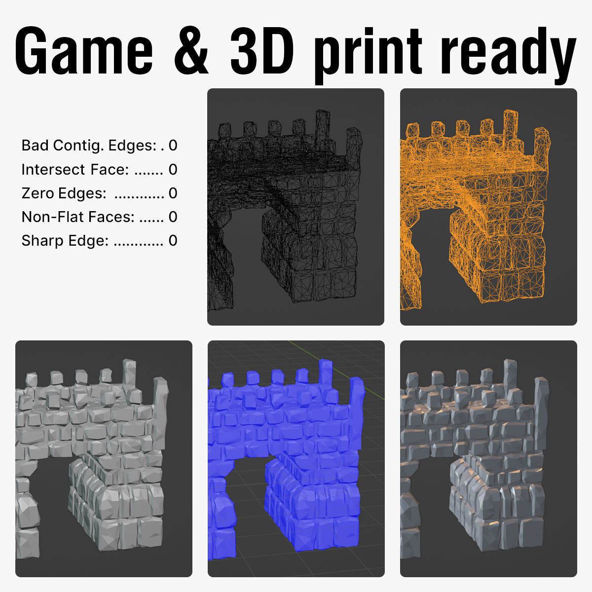 Stone medieval bridge collection 3D print model_2