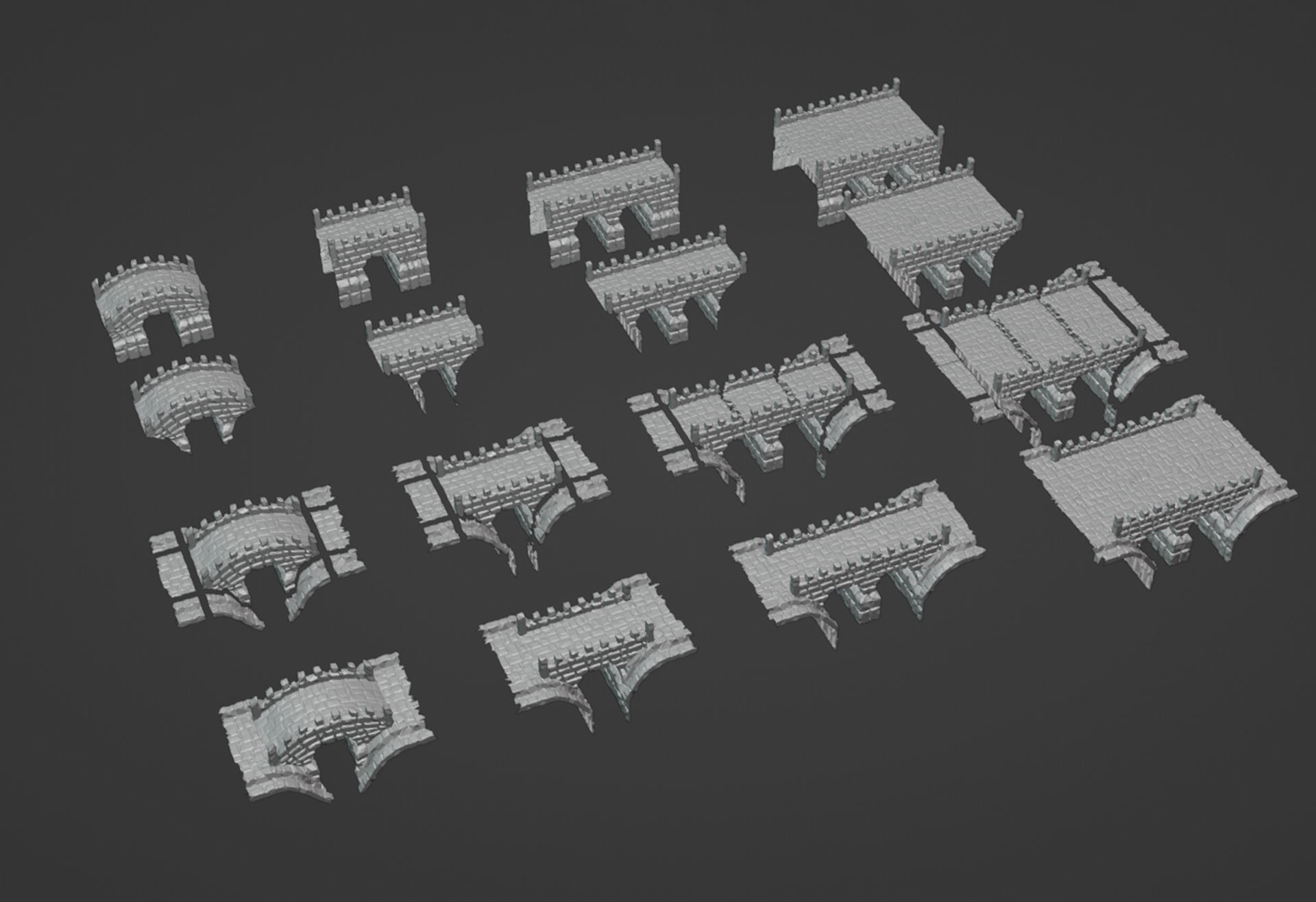 Stone medieval bridge collection 3D print model_9