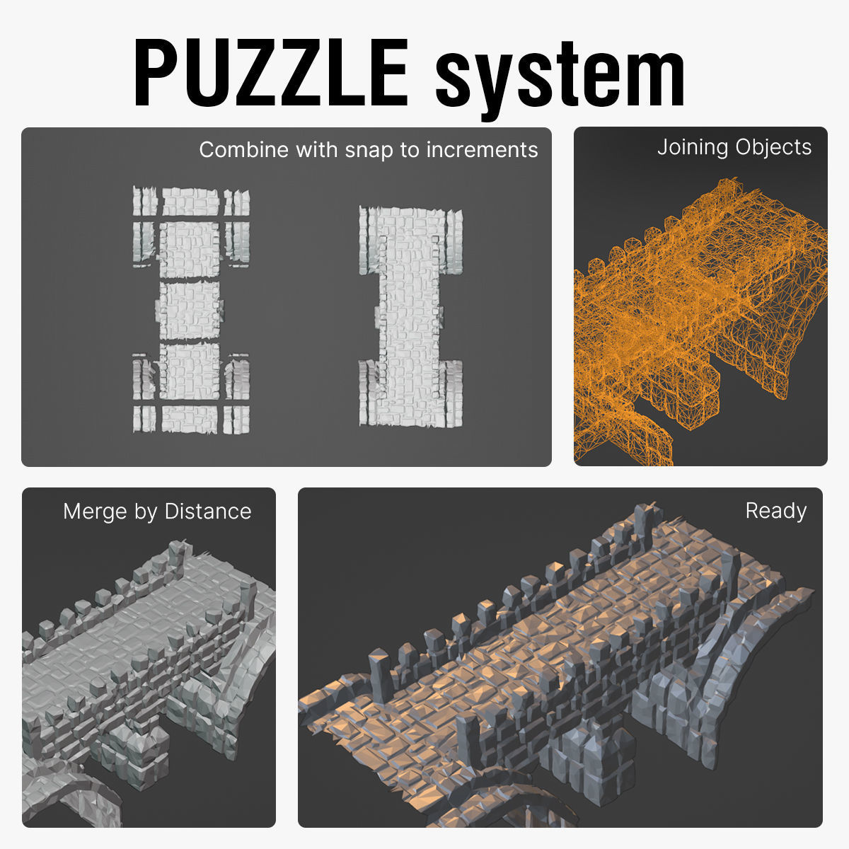 Stone medieval bridge collection 3D print model_3