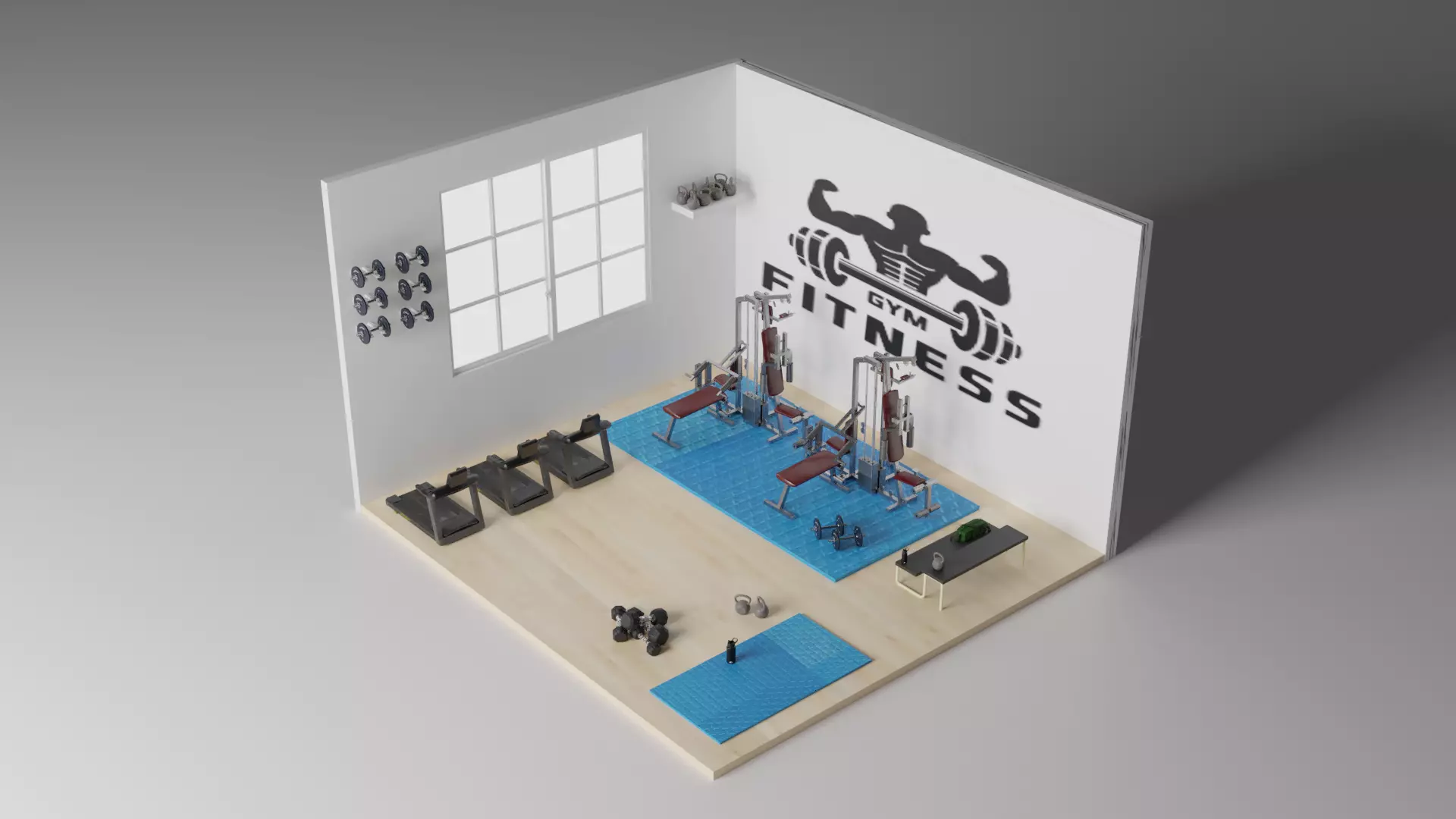 GYM CLUB Low-poly 3D model_0