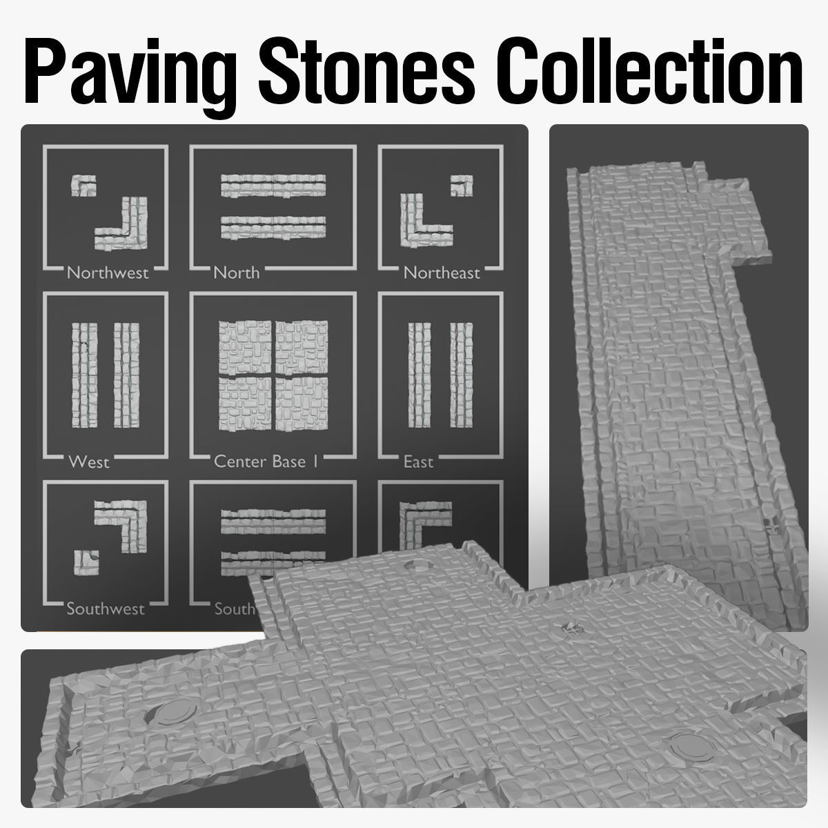 Stone bridge and paving stone road or square medieval collection _6