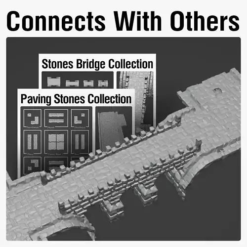 Stone bridge and paving stone road or square medieval collection 