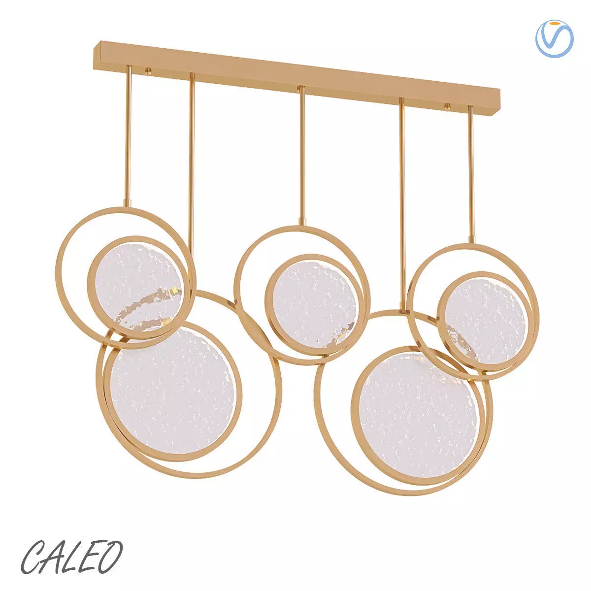 Caleo chandelier with four circles hanging from it 3D model